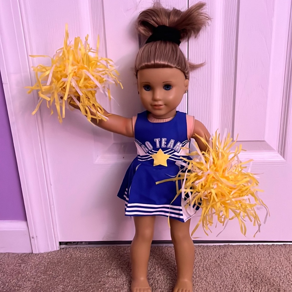American girl doll size Cheerleading outfit with Pom poms (doll not included)